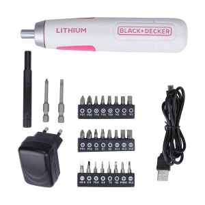 BLACK AND DECKER 3.6V - 2.5/5 NM - LI-ION SCREWDRIVER - 380 RPM - WITH 27 ACCESSSORIES (PINK) BD40K27P-IN