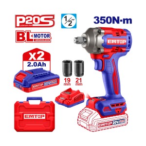 EMTOP CORDLESS IMPACT WRENCH 20V 1/2" SQ. DRIVE 350NM - ECIWL2035