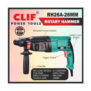 CLIF PLUS ROTARY HAMMER 26MM VARIABLE SPEED /HEAVY DUTY REVERSE FORWARD RH26A -(2-26) (5PCS)