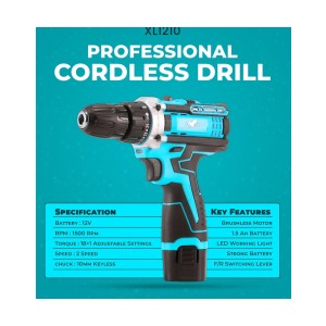 XLNT 12V CORDLESS DRILL 10MM (R/F) - XL1210